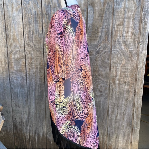Romeo & Juliet Duster|Kimono|Fringes cool pattern accent to complete OOTD size M - Picture 4 of 6